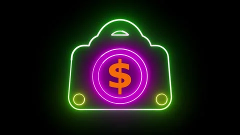 Neon Glow: Camera Icon Animation with Dollar icon Motion – Dynamic Visual. Stock Footage 282576765