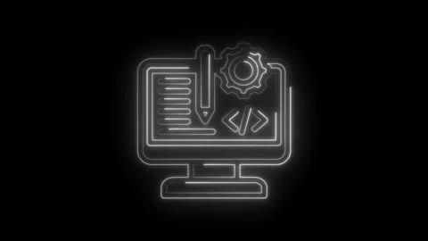 Neon glow coding icon computer screen with gear and code symbols representi.. Stock Footage 346897457