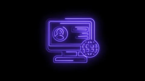 Neon glow computer screen displaying user profile and globe icon digital Stock Footage 333959649