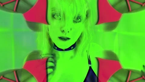 In the neon glow of different colors of psychedelic art, blue, turquoise, purple Stock Footage 232400299