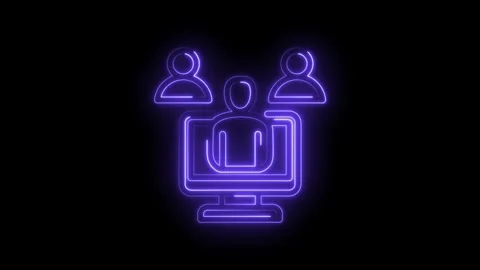 Neon glow digital team collaboration icon on black background representing .. Stock Footage 346103007