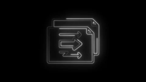 Neon glow document icon with arrows indicating data transfer and exchange Stock Footage 333953568