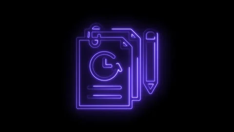 Neon glow document icon with refresh arrow and pencil symbol representing data Stock Footage 333955259