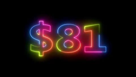 Neon glow dollar sign eighty-one number 스톡 일러스트