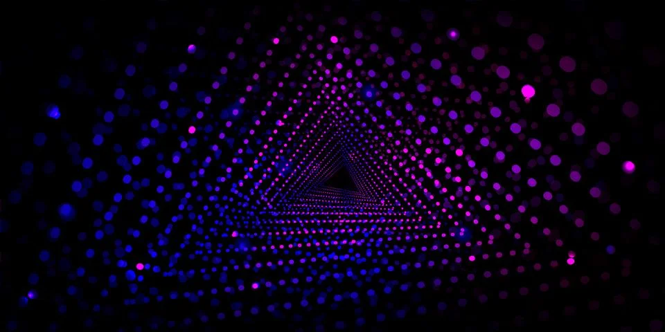 Neon glow dots in form of triangular tunnel Ilustração Stock