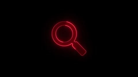Neon glow effect illuminates a vibrant red magnifying glass graphic dynamic.. Stock Footage 345549914