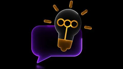 Neon glow effect loop bright light bulb icon, concept and chat black backgr.. Stock Illustration