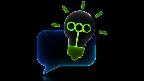 Neon glow effect loop bright light bulb icon, concept and chat black backgr.. Stock Illustration