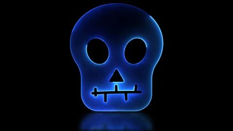 Neon glow effect loop halloween ghost skull icon black background Illustrazione stock