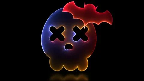 Neon glow effect loop halloween ghost skull icon black background Stock Illustration