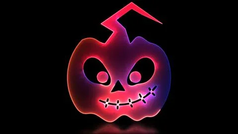 Neon glow effect loop halloween ghost skull icon black background Stock Illustration