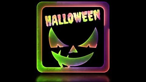 Neon glow effect loop halloween ghost skull icon black background Stock-Illustration