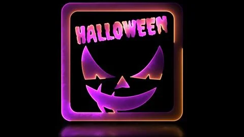 Neon glow effect loop halloween ghost skull icon black background Illustrazione stock