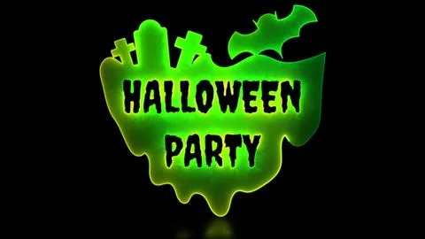 Neon glow effect looping grave and ghost Halloween black background Stock Illustration