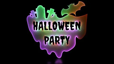 Neon glow effect looping grave and ghost Halloween black background Stock Illustration