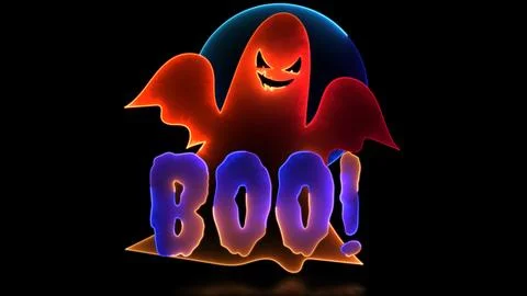 Neon glow effect looping grave and ghost Halloween black background Stock Illustration