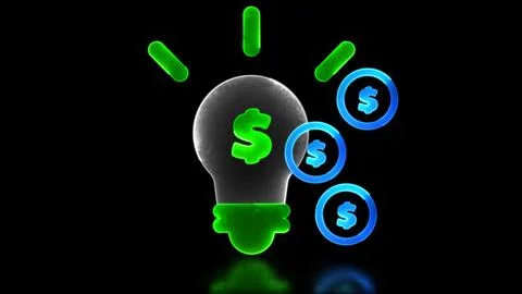 Neon glow effect repeating bright light bulb icon finance and investment bl.. 스톡 일러스트