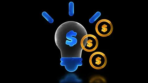 Neon glow effect repeating bright light bulb icon finance and investment bl.. Stock Illustration