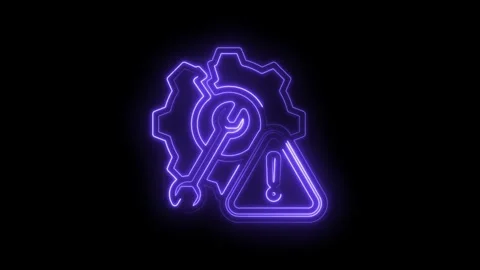 Neon glow engineering icon with wrench and warning sign on black background Stock Footage 333960933