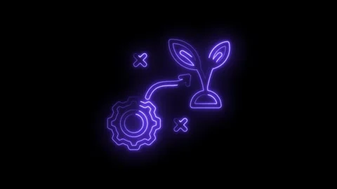 Neon glow gear transforms into growing plant symbolizing innovation and Stock Footage 333952421
