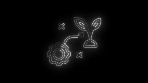 Neon glow gear transforms into growing plant concept symbol animation progress Stock Footage 333952431