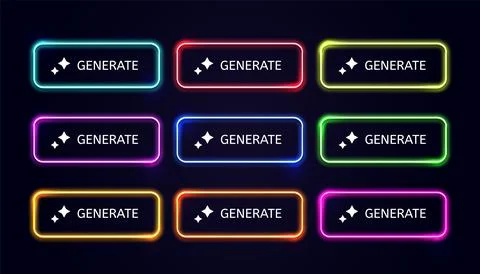 Neon Glow Generate Buttons Set for Modern UI Design, Web Applications, and Game 스톡 일러스트