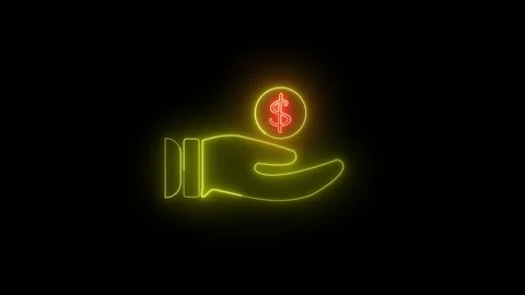 Neon Glow: Hand with Dollar Icon Animation – 4K Motion. Stock Footage 286145115