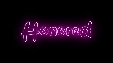 Neon Glow 'Honored' Text Animation – Dynamic Weather Visual. Stock Footage 282576995