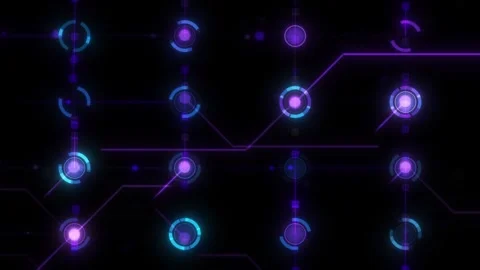 Neon Glow Hud Circle and Lines Flowing Seamless Loop Stock Footage 250363092