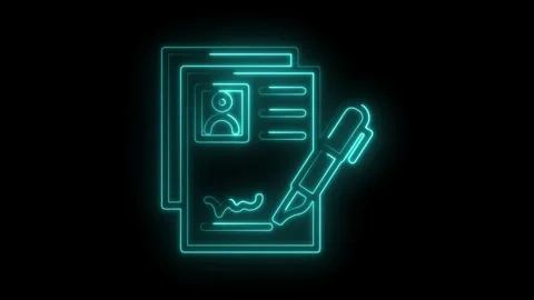 Neon glow illustration of signed contract or application form on black Stock Footage 322974714