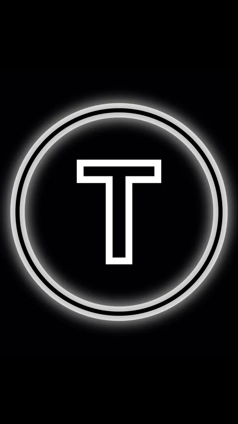 Neon glow letter T inside double circle on black background. Letter T alpha.. Stock Footage 344843931
