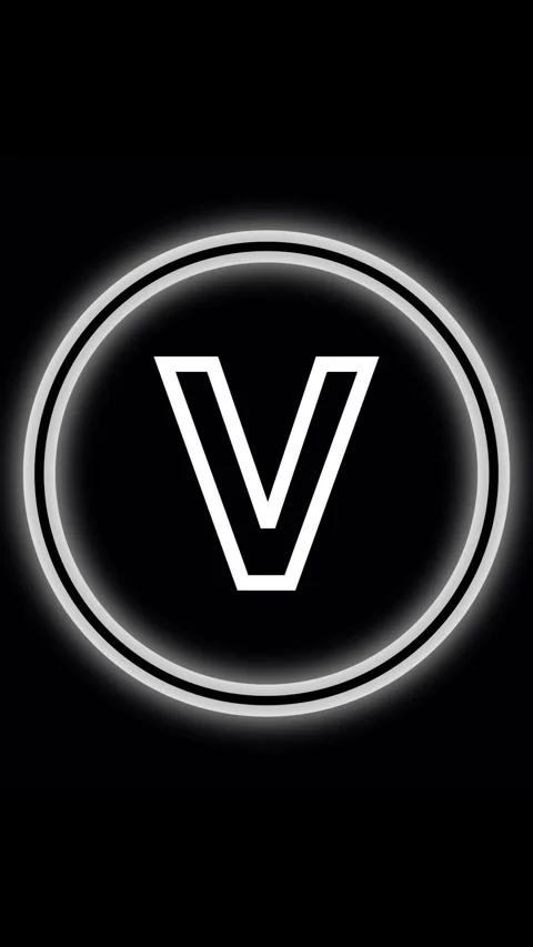 Neon glow letter V inside double circle on black background. Letter V alpha.. Stock Footage 344843936