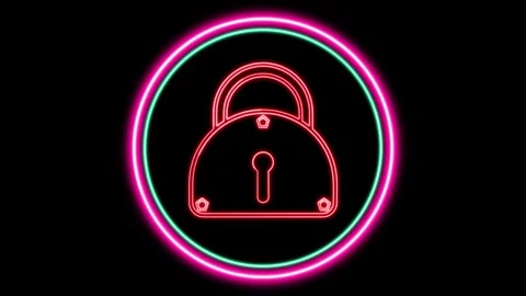 Neon Glow Lock Icon Animation with Dynamic Circle Shapes Stock Footage 282577141