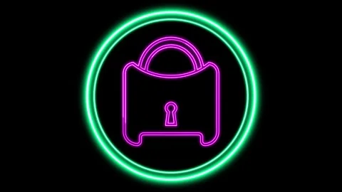 Neon Glow Lock Icon Animation with Dynamic Circle Shapes Stock Footage 282577143
