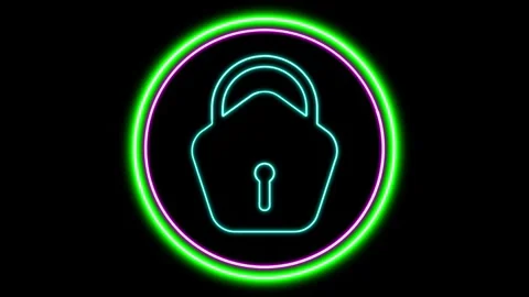 Neon Glow Lock Icon Animation with Dynamic Circle Shapes Stock Footage 282577154