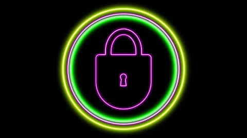 Neon Glow Lock Icon Animation with Dynamic Circle Shapes Stock Footage 282577160