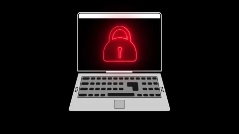 Neon Glow Lock Icon Animation on Laptop - Secure Digital Visual Video stock 286143040