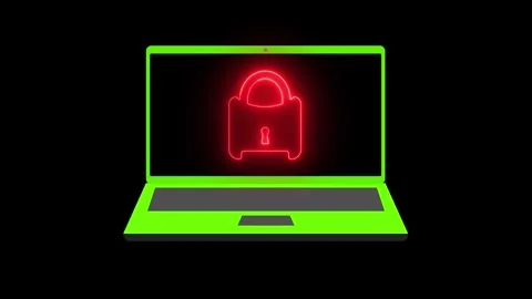 Neon Glow: Lock Icon Animation on Laptop - Secure Digital Visual. Stock Footage 286143051