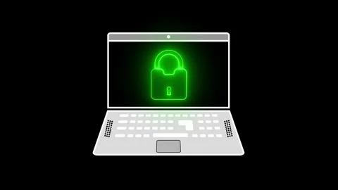 Neon Glow: Lock Icon Animation on Laptop - Secure Digital Visual. Stock Footage 286143053