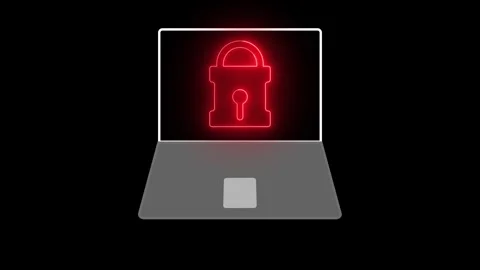 Neon Glow: Lock Icon Animation on Laptop - Secure Digital Visual. Stock Footage 286143057