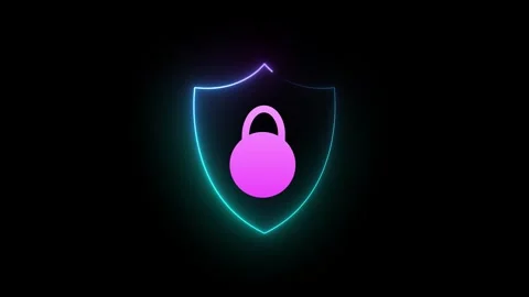 Neon Glow Locked Icon with Shield – Cybersecurity secure Animation Stock Footage 283987018