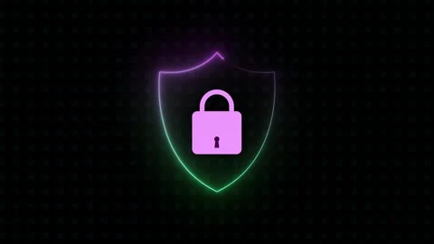 Neon Glow Locked Icon with Shield – Cybersecurity Animation with padlock Stock Footage 283987026