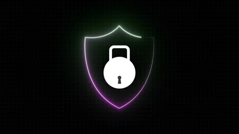 Neon Glow Locked Icon with Shield – Cybersecurity Animation Video stock 283987038