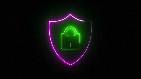 Neon Glow Locked Icon with Shield – Cybersecurity Animation Stock Footage 283987045