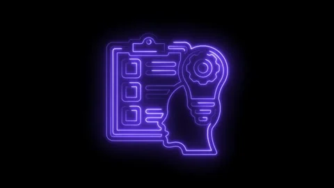 Neon glow outline of human head with lightbulb and gear inside symbolizing Stock Footage 333957905
