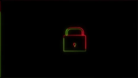 Neon Glow Padlock Security Icon Stock Footage 332824450