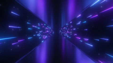 Neon Glow Shooting Star Comets Fly Light Speed in Reflective Tunnel Stock Footage 137533940