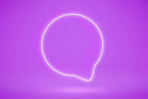 Neon glow speech bubble on blue background. 3d vector mockup Illustrazione stock