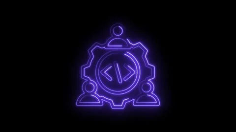 Neon glow team collaboration coding gear icon animation dark background dig.. Stock-Footage 346826614