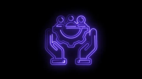 Neon Glow Teamwork Gear Icon Holding Hands Collaboration Concept Business Stock Footage 333965986